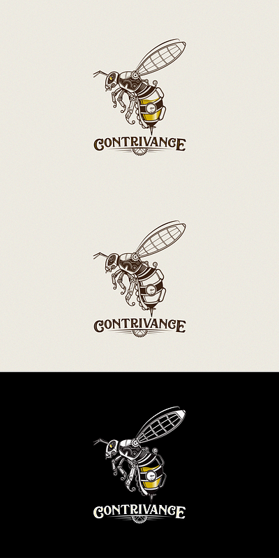Contrivance Logo agriculture bee drone honey logo machine me meadow mechanism robot steam steampunk winery