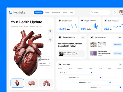 Helathsite - Healthcare Dashboard app design branding figma health health website health website design ui hospital website design ui illustration landing page logo medical medical website design ui uiux ux web design website
