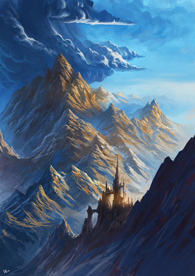 Mountains castle concept art cover art digital art digital painting environment fantasy illustration light mountains storm