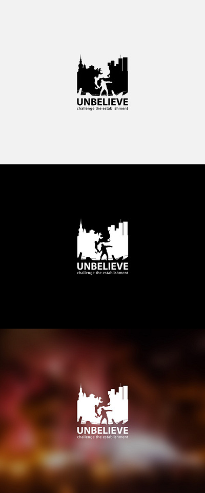 Unbelieve - challenge the establishment concept establishment logo magazine negative space podcast resistance riot