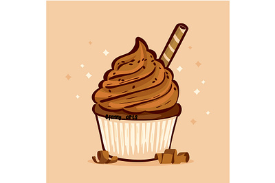 Chocolate Cupcake with Wafer Sticks bake bakery brown candy cartoon chocolate cream cupcake decoration delicious dessert elements object pastry snack sugar sweets tasty wafer whip