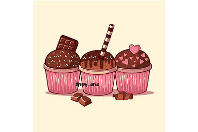 A Group of Cupcakes Decorated with Various Toppings bake bakery brown candy cartoon chocolate cream cupcake decoration delicious dessert elements object pastry snack sugar sweets tasty wafer whip