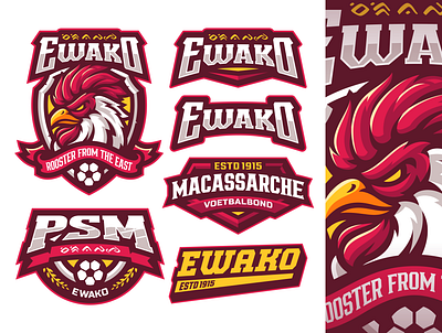 Rooster Sport Logo Pack | EWAKO apparel assets apparel design branding esportlogo ewako graphic design illustration makasar mascot red rooster rooster rooster logo rooster mascot sports sports logo sticker assets varsity jacket