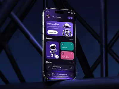 AI Voice Command Mobile App ai ai app ai assistant ai chat ai startup ai technology ai voice chat app chat bot dark app mobile app ui design