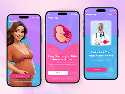 Pregnancy Tracker Mobile App - UI/UX Design android app app design baby tracker babycare babygrowth daily ui health app health care ios medical app mobile app momlife pregnancy pregnancy tracker product design redesign uiux wellness