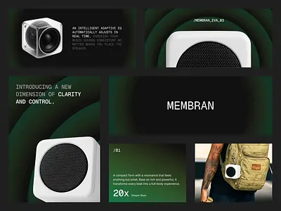 MEMBRAN : Speaker Product - Brand Identity animation apple brandidentity branding clean darkmode design graphic design graphicdesigner green jitter minimalism motion graphics product productdesign smart sound speaker wireless wirelessspeaker