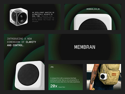 MEMBRAN : Speaker Product - Brand Identity animation apple brandidentity branding clean darkmode design graphic design graphicdesigner green jitter minimalism motion graphics product productdesign smart sound speaker wireless wirelessspeaker