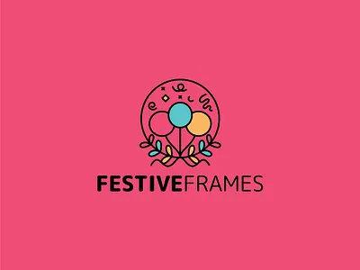 FESTIVEFRAMES Minimal Logo Design with Colorful Circular Balloon balloon brand identity branding design design logo festival festive flat graphic design icon illustration logo logo design logos logotype minimal modern ui unique