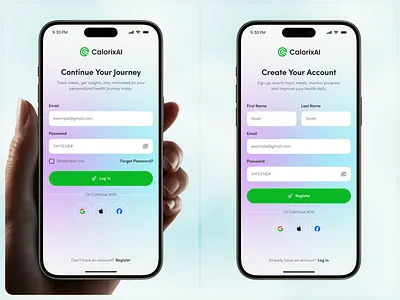 Login & Sign-Up UI – Smart Health & Nutrition App ai app app design calorie app fitness app forgot password health tracker ios login login page login screen login ui mobile mobile app nutrition app registration sign in sign up signup page signup ui wellness app