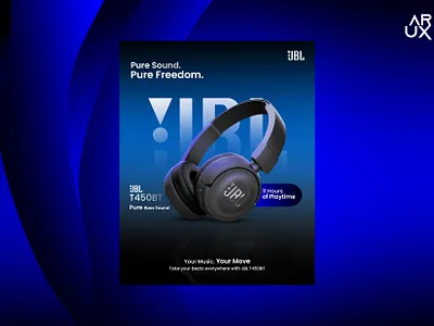JBL Headphone Poster Design – Minimal Product Ad | ARUX Designs ads branding designer dribble best graphic design headphone ad jbl photoshop poster design social media design