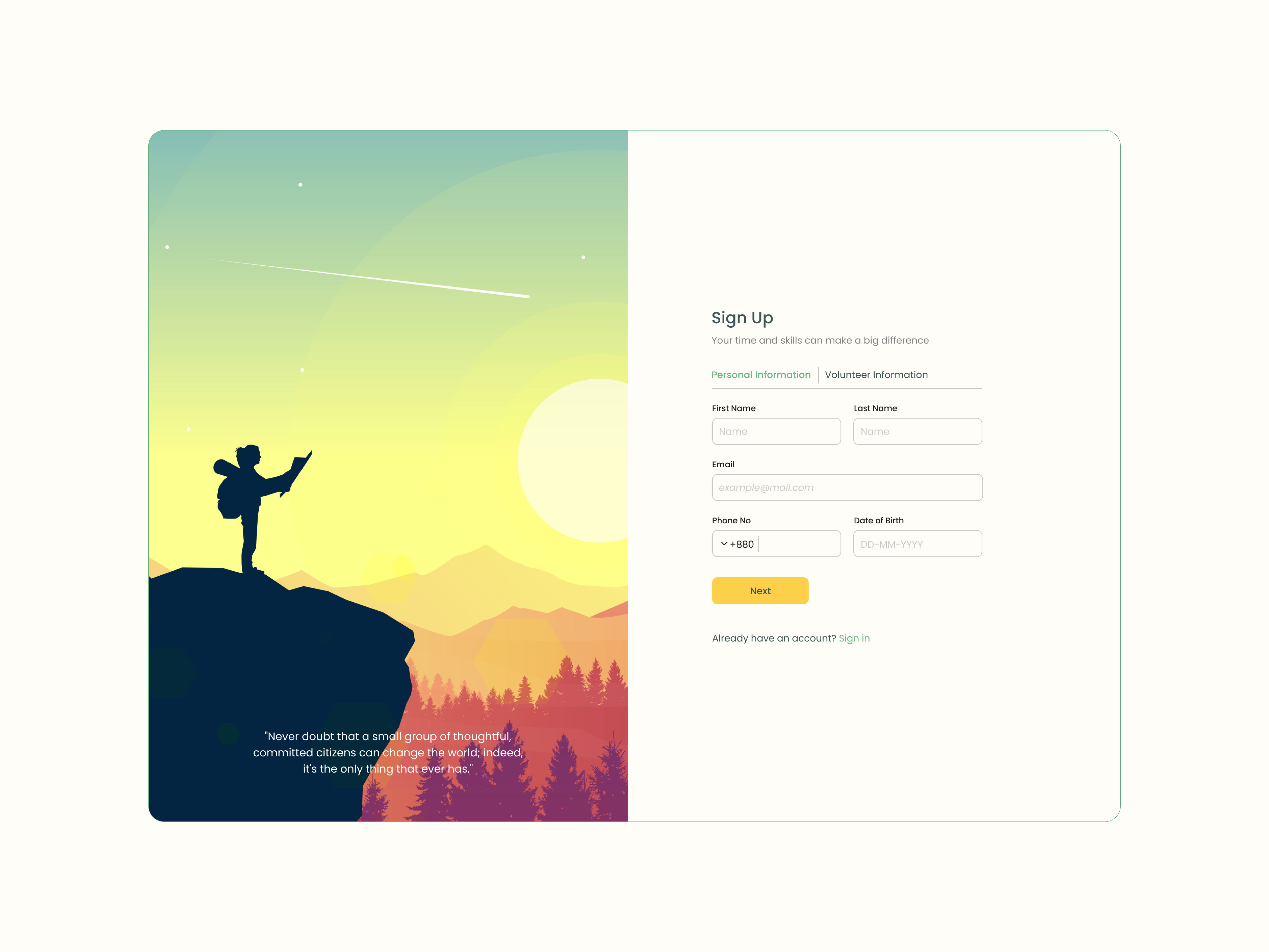 Sign Up Pages For Volunteers to Register for the event dailyui design event pages register registration saas sign up ui ux volunteer web