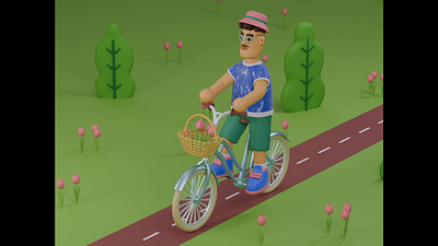 Happy Cyclist Animation 3d amsterdam animated animation bicycle bike blender character cycle cyclist guy hippie illustration man model netherlands riding urban