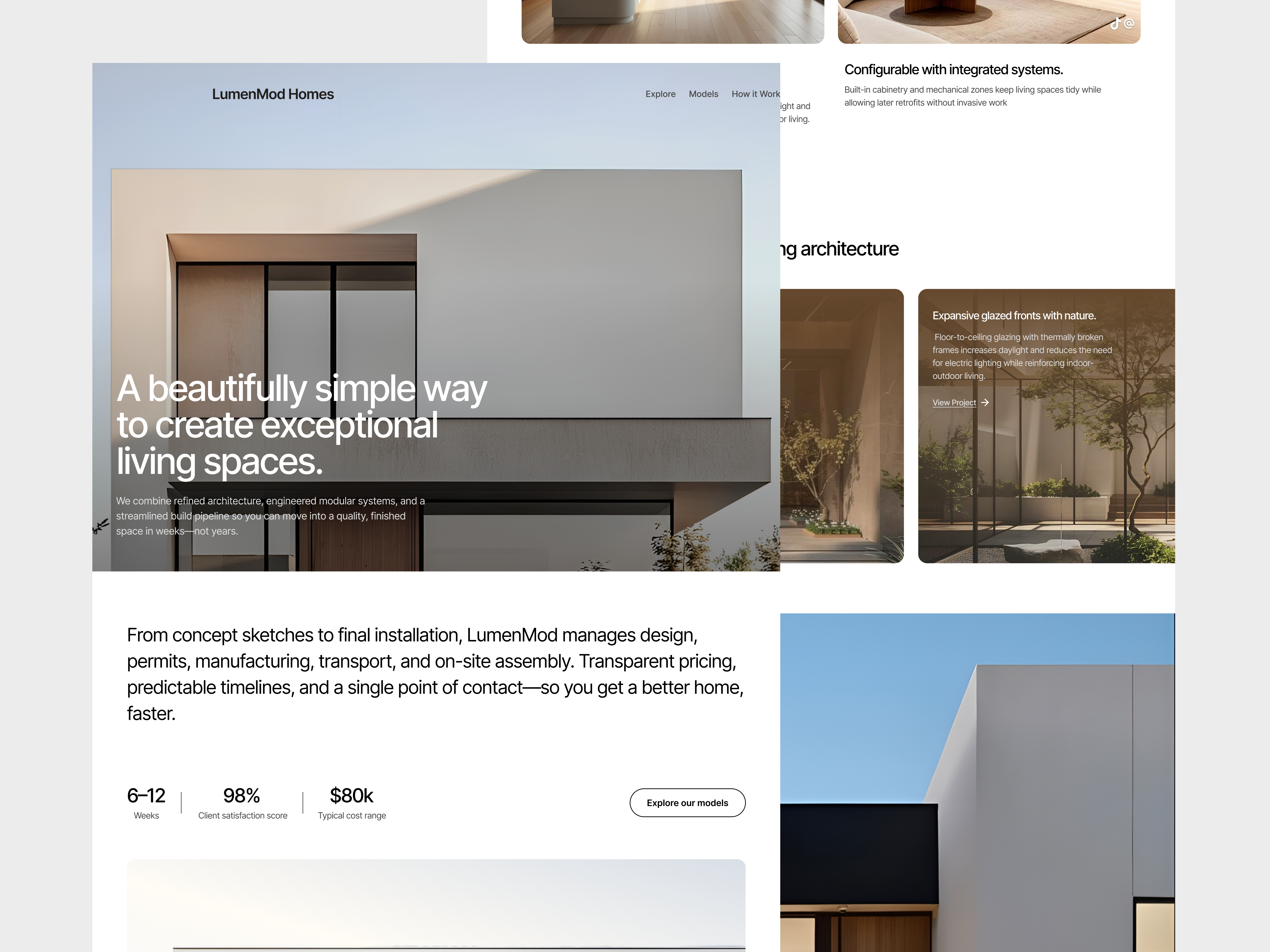 LumenMod Homes - Full Website Design architect best branding cozy design hero landing page modern product real estate simple ui ux web webdesign wesite
