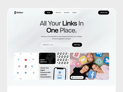 Link-in-bio tool Website 3d animation graphic design link in bio motion graphics saas ui