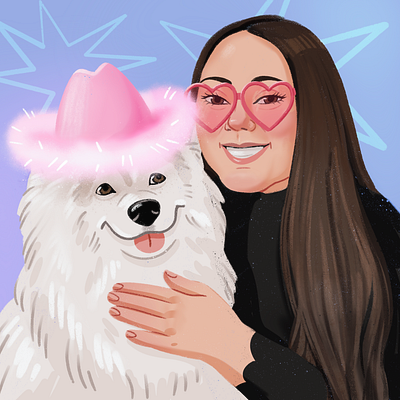 Valentine's Day Digital Pet Portrait of a Fluffy Dog art digital art hand drawn illustration pet portrait portrait procreate