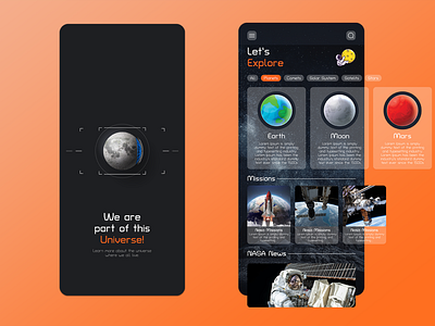 NASA Space APP - Mobile App Concept beauty mobile app beauty ui graphic design inspiration design mobile app mobile app simple mobile inspirations designs planets simple design space app