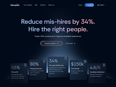 Talentpilot Homepage Re-design ai dark dark blue glow graphic design hero section redesign startup tech