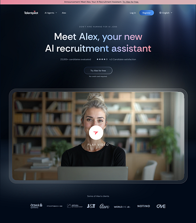 AI Agent Landing Page ai agent dark graphic design hero section hr assistent redesign tech