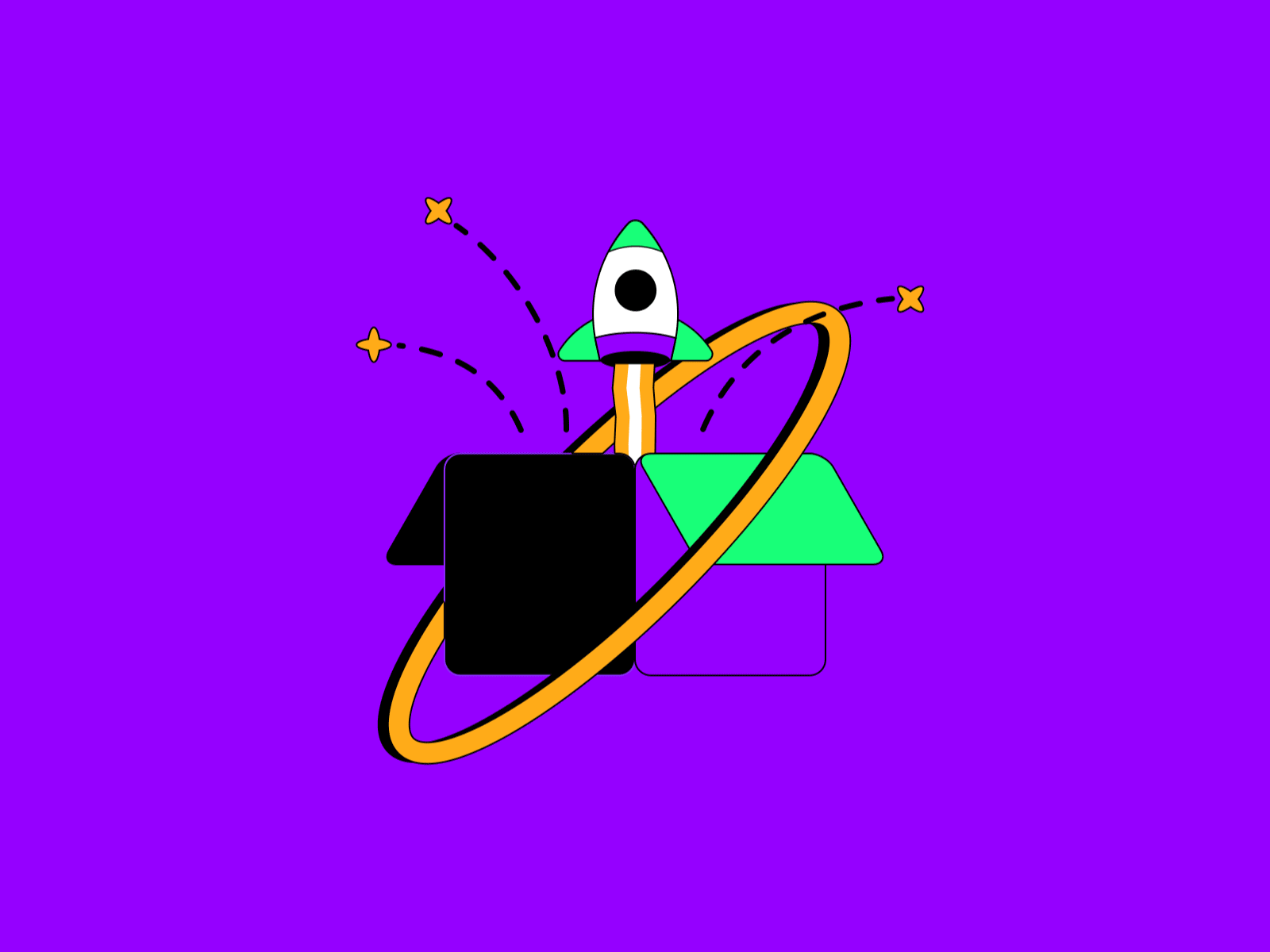 Woo Rocket! animation design illustration logo motion graphics neon ui
