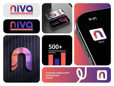 Niva - Creative Agency | Logo & Brand Identity Design band style guide brand i brand identity branding design design system gradient logo graphic design illustration logo logo design logo prestations minimal modern modern brand design monogram logo visual identity