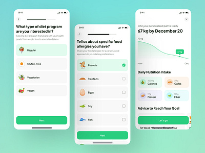 Nutrition App - Personalization app design clean design diet plan app health app minimal design mobile nutrition app personalization weight loss app