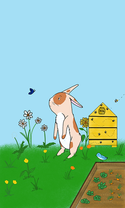 Summer fun animals bunny butterfly childrens illustration design digital art flowers illustration
