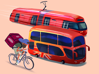 Pip and the Telephone Box vehicles animation bicycle book bus character children city courier england great britain illustration kids tourist town traffic tram vehicles
