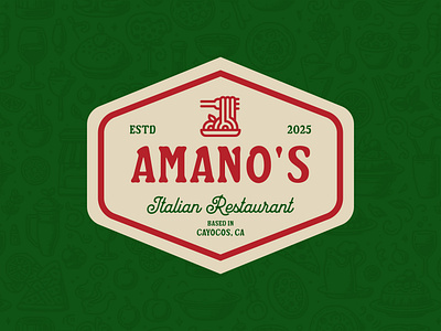 Amano’s Italian Restaurant Logo – A Taste of Home badge design branding business logo creative custom hand drawn logo food for sale graphic design italian branding italian restaurant logo logo designer pasta pizza pizza brand restaurant logo retro identity vector vintage typography
