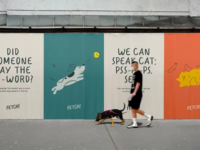 Branding: Fetch — The fastest way to schedule a walk. app billboards branding design emma chamberlain empathetic graphic design illustration logo out of home ui ux