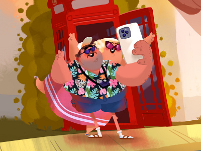 Pip and the Telephone Box 02 animation book character children england funny great britain illustration kids man phone photo selfie story sunglasses telephone box tourists woman