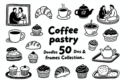 Coffee and pastry doodles app branding design graphic design illustration logo typography ui ux vector