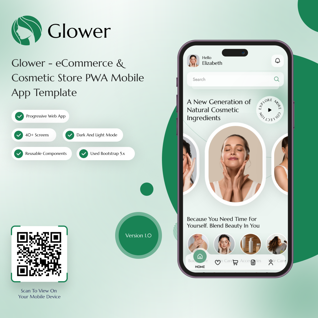 Glower - eCommerce & Cosmetic Store PWA Mobile App Template branding creative design illustration logo product design template ui uiux website