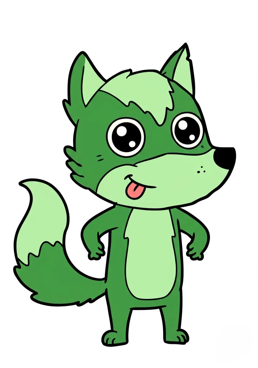 A happy, green cartoon wolf 3d animation app branding card design font graphic design icon idea illustration logo motion graphics pattern plant sign typography ui ux vector