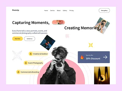 Photography Website Design ai design ai image figma design image generator landing page landing page design photo editing photography product design saas design text to image uiux design web design website design
