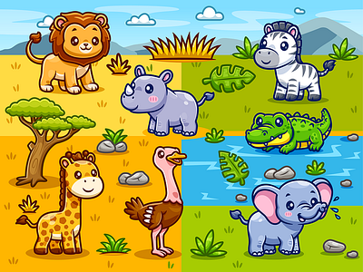 Safari Animal Collections🦁🦓🦒 card design font icon idea illustration pattern plant sign ui