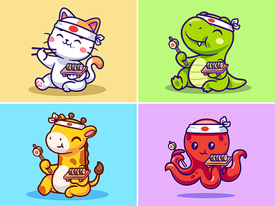 Sushi Lover🐱🦕🦒🐙 card design font icon idea illustration pattern plant sign ui