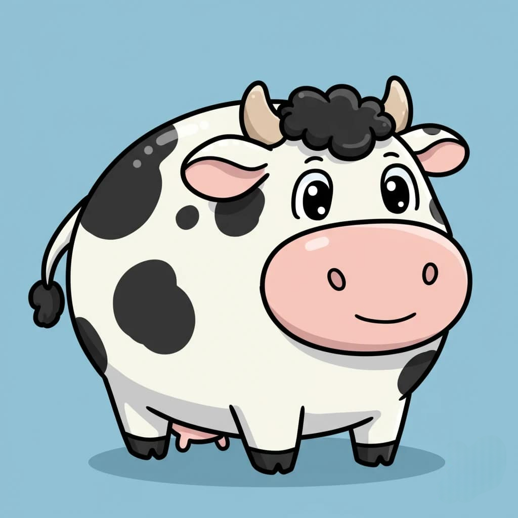 A cute, round cartoon cow 3d animation app branding card design font graphic design icon idea illustration logo motion graphics pattern plant sign typography ui ux vector