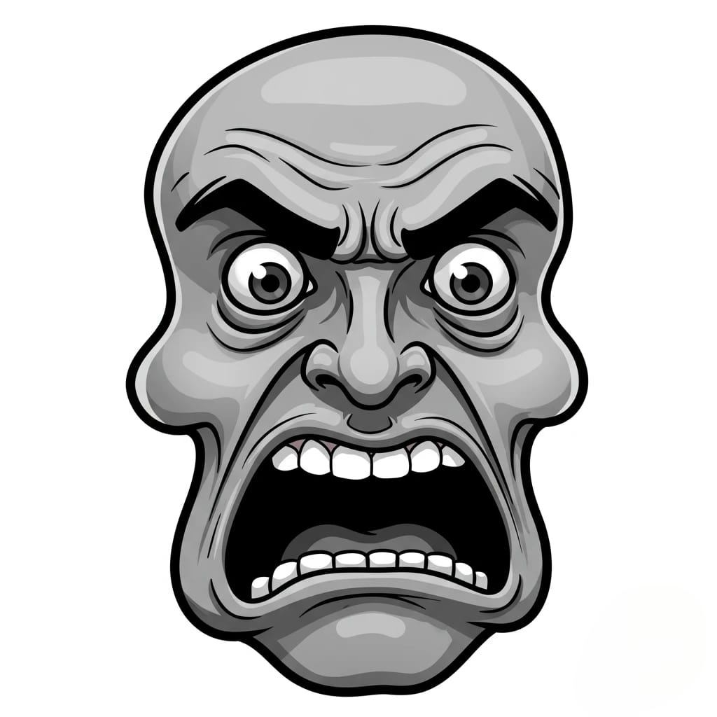 Black and white cartoon illustration of an angry 3d animation app branding card design font graphic design icon idea illustration logo motion graphics pattern plant sign typography ui ux vector