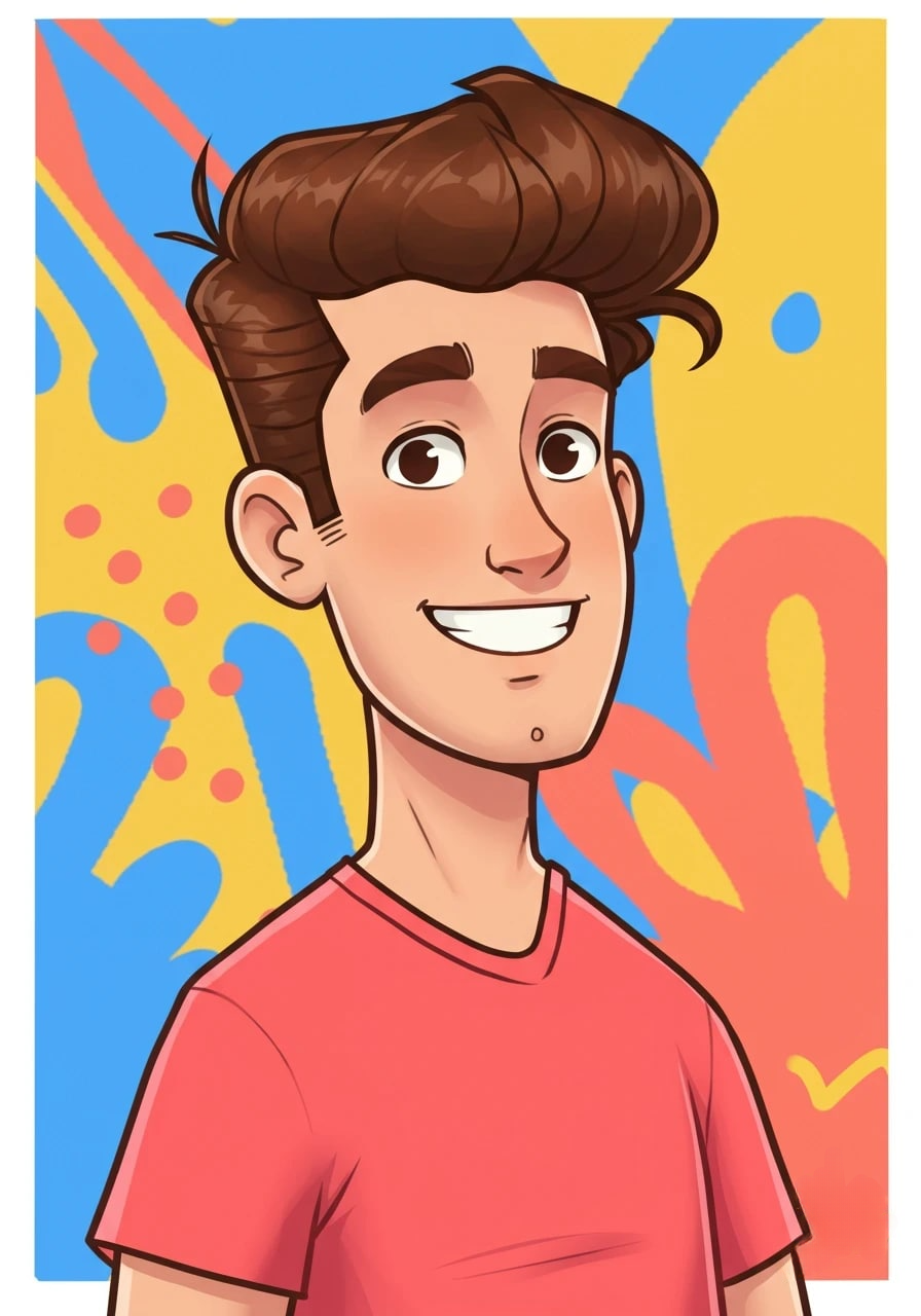 Cartoon portrait of a smiling young man 3d animation app branding card design font graphic design icon idea illustration logo motion graphics pattern plant sign typography ui ux vector
