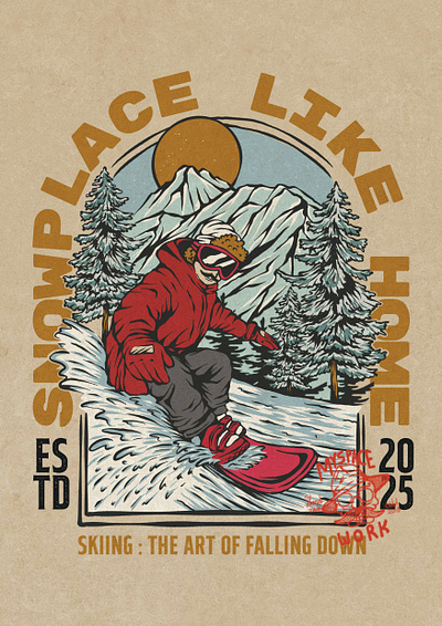 SNOWPLACE LIKE HOME apparel branding clothing digital art graphic design handdrawn illustration logo merchandise product design retro snowboard tshirt vintage