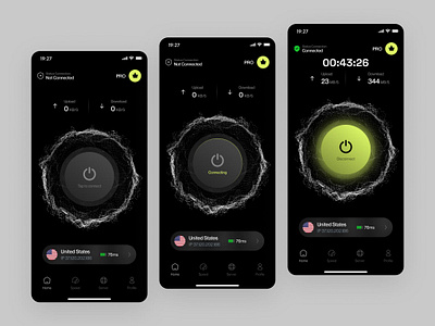 VPN Mobile App Design dark theme ip protection mobile mobile app network security vpn vpn app vpn app design vpn service