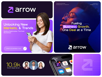 Branding Kit for Arrow. A business Development Startup arrow logo letter a logo visual identity