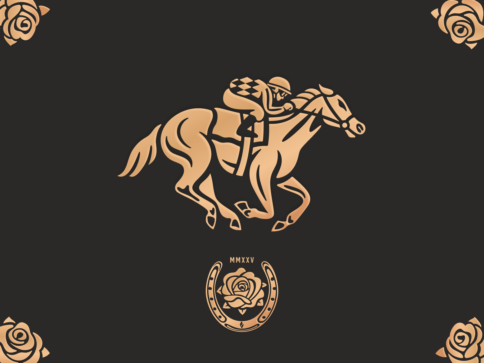 Winner's Circle alcohol bottle bourbon horse horseshoe illustration jockey racing rose spot