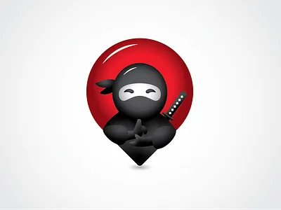 Kute Ninja Pin Logo agility branding chibi child cute design digital graphic design illustration location logo map ninja pin point shinobi vector