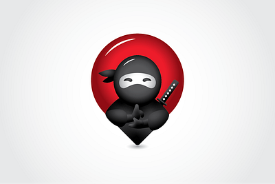 Kute Ninja Pin Logo agility branding chibi child cute design digital graphic design illustration location logo map ninja pin point shinobi vector