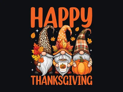 Happy Thanksgiving Illustration | Cute Fall Gnome & Pumpkin Desi