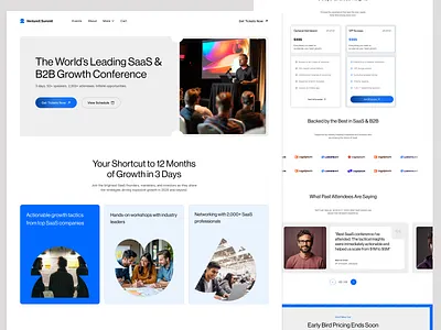 SaaS & B2B Growth Conference Landing Page Design b2b branding conference coversion design event website figma ideapeel ladning page marketing saas saas design sass typography uiux webdesign webflow