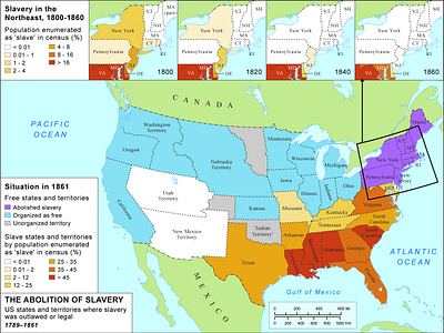 Educational map illustrating the abolition of slavery in the USA educational infographic map