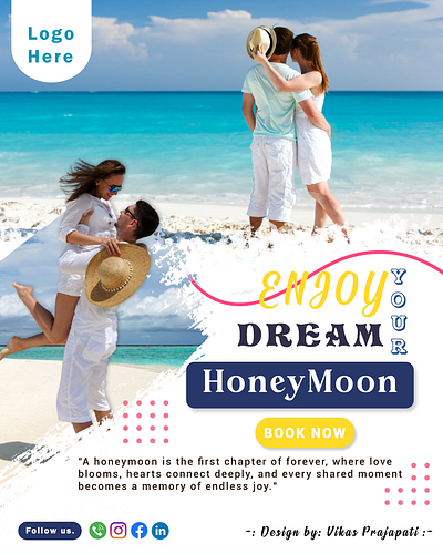Tropical Honeymoon Getaway – Couple Travel Ad Design branding graphicdesign honeymoon design love poster photoshop posterdesign social media post tourism travel agency travel poster tropical poster visual design