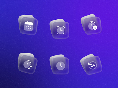 Time & Clock Icons - Glassmorphism Style 3d appdesign clock design figma glassmorphism gradient icons iconset minimal time ui ux visualdesign